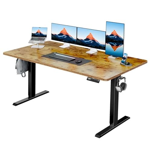 HUANUO 55" x 28" Electric Standing Desk Adjustable Height, 4 Memory Height Settings, Headphone Hook, Cable Manager, Sit Stand Up Desk for Home Office & Computer Workstation, Vintage Brown
