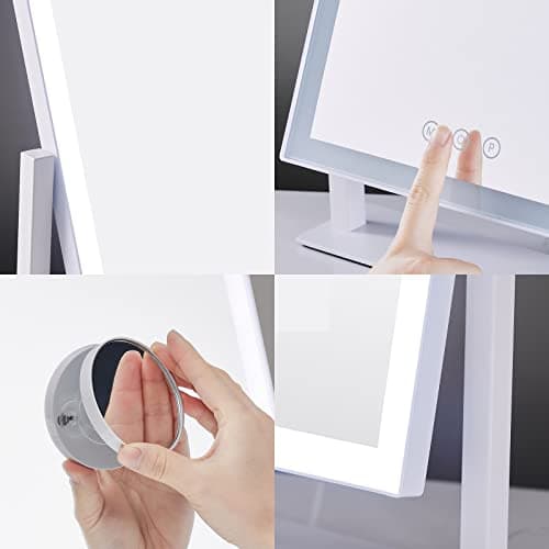 HIEEY Lighted Makeup Mirror, 17.3" x 13" Hollywood Vanity Mirror with Lights, Three Color Lighting Modes, and 5X Magnification Mirror, Smart Touch Control, 360°Rotation (White,Gift Box) 5