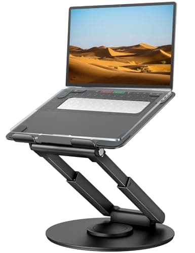 tounee Telescopic Laptop Stand for Desk with 360° Swivel Base, Sit to Stand, Height Adjustable, Portable Riser Holder for Good Posture, Compatible with MacBook Pro, All Laptops 10-17" - Black