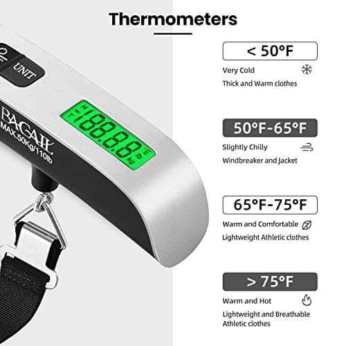 BAGAIL Digital Luggage Scale, 110lbs Hanging Baggage Scale with Backlit LCD Display,Portable Suitcase Weighing Scale,Travel Luggage Weight Scale with Hook,Strong Straps for Travelers(Ash Silver/Temp 5