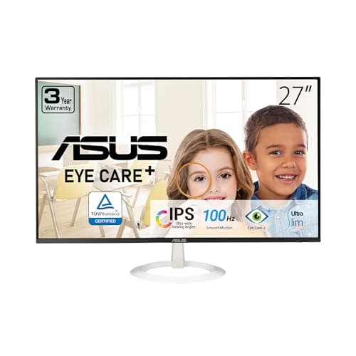 ASUS 27” (27-inch viewable) Eye Care Monitor (VZ27EHF-W) - Full HD (1920 x 1080), IPS, 100Hz, 1ms, Frameless, Adaptive-Sync, HDMI, Low Blue Light, Flicker Free, Ultra-Slim Profile, 3 yr Warranty