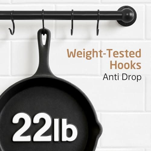 KES 130lb High-Capacity Pot Rack Wall Mounted with 3X Thick Tube, 32 Inch Pot Hangers for Kitchen with 10 Hook, 18/8 Stainless Steel Screw & Drilling Template for 16" Stud Mount, Black, KUR228S32-BK 7