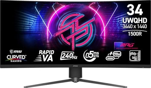 msi MPG 346CQRF X24 34-inch 3440 x 1440 (UWQHD) Gaming Monitor, 240Hz, Adaptive-Sync, HDR Ready, HDMI, VGA Port, VESA Mountable, Tilt, 4-Side Slim Bezel, 0.5ms, Black