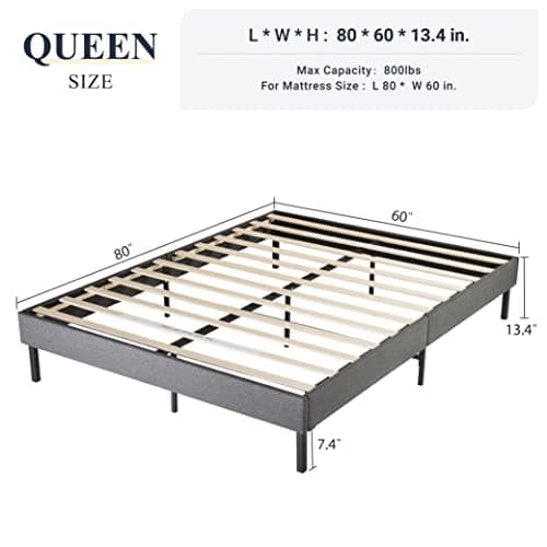 Allewie Queen Size Upholstered Platform Bed Frame/Wood Slats Support/Low Profile Bed Frame/No Box Spring Needed/Easy Assembly/Dark Grey 2