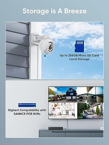 SANNCE 4K 8MP PoE IP Dome Camera with Microphone/Audio, IP Security Camera Outdoor Night Vision 100ft Waterproof IP66 Indoor Wide Angle 2.8mm 24/7 Recording Add-on Camera 8