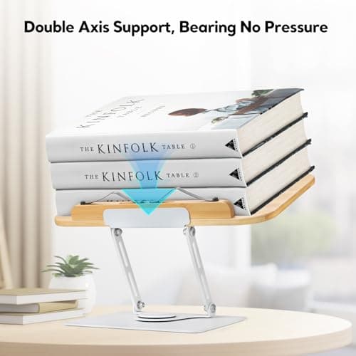 Book Stand for Reading Large Book Holder with 360° Rotating Base, 15.4"x11" Cookbook Stand Desktop Holder with Book Light, Foldable Desktop Stand for Textbook, Recipe, Laptop, Sheet Music 7