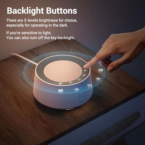 BGOVERSS White Noise Sound Machine with 20 Soothing Sounds, 10 Colors Night Light Sleep Machines Home Office Travel, 5 Timers and Memory Feature Sound Machine for Nursery Baby Kids Adults (White) 5