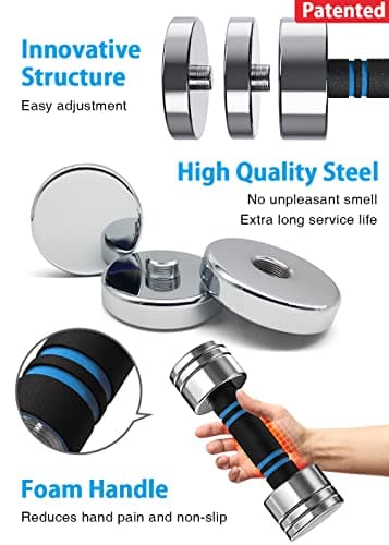 Northdeer Hand Weight Set 5lb Pair (3lb/4lb/5lb) Adjustable Dumbbells with Foam Handles Chrome Home Exercise Gym Workout for Women (Mirror-Finish 5lb×2) 5