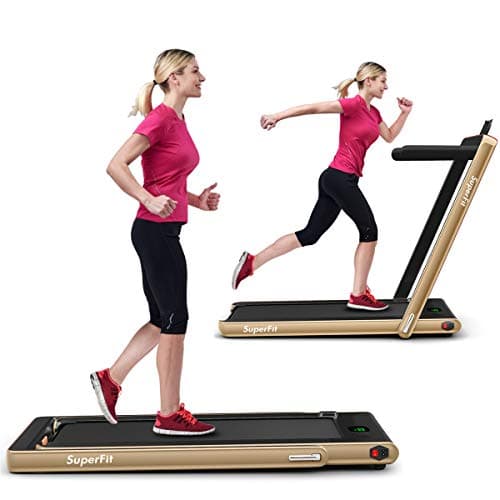GYMAX Walking Pad, 2.25HP Foldable Treadmill with Smart App & Remote Control, Bluetooth LED Monitor, Small Spaces Compact Running Machine, Folding Portable Under Desk Treadmill for Home Office (Gold)