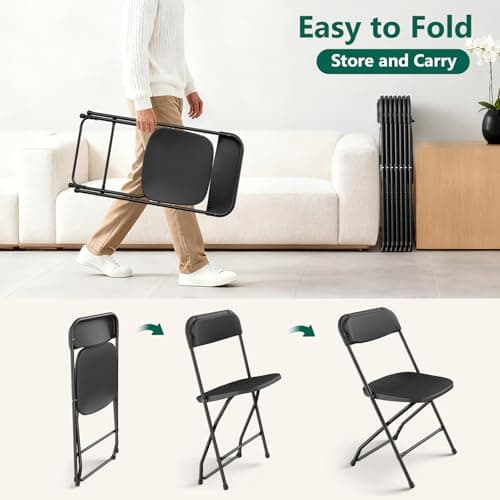FurniEdge 2 Pack Black Plastic Folding Chairs, Outdoor Portable Folding Chair with Steel Frame, 350lbs Capacity Stackable Foldable Chairs for Patio, Garden, Picnic, Kitchen, Events 9