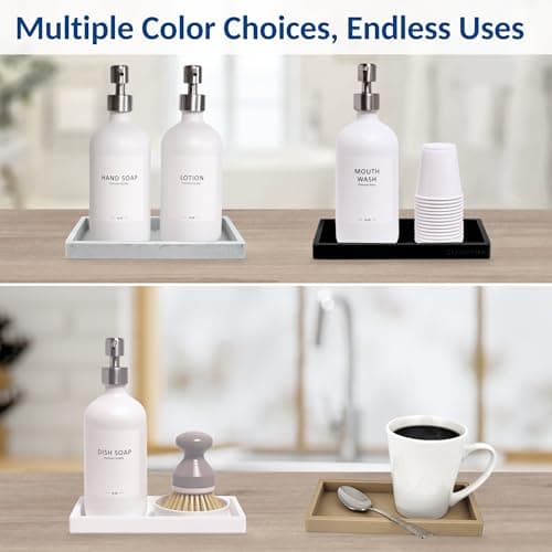 Spacewiser Countertop and Vanity Tray - Small 7.7” Silicone Tray for Soap Dispenser, Bathroom Trays, Dish Soap Trays for Kitchen Counter, Sink Caddy Sinks Organizer, Soaps Dish & Sponge Holder, White 8