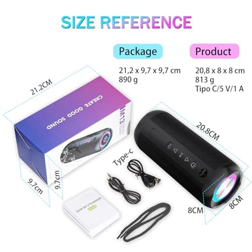 HUO JI Portable Bluetooth 5.0 Speaker with Deep Bass, IP66 Waterproof & Dustproof,RGB Lighting,AUX/TF Card Support,Type-C Charging,TWS Stereo,Perfect for Home,Outdoors,Cycling,Hiking,Camping&Parties 9