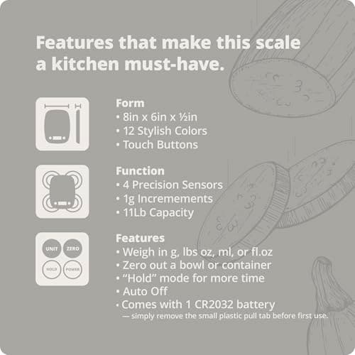 Greater Goods Food Scale - Digital Kitchen Scale, 1g Precision, Easy-Tare & Quick Conversion, Slim Compact Design, Durable & Portable | Ideal for Cooking, Baking & Meal Prep 7