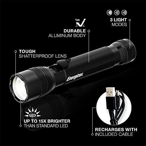 Energizer TacR-1000 Flashlight Rechargeable, Bright Rechargeable Tactical Flashlight for Emergencies and Camping Gear, Water Resistant Flashlight, USB Included 2