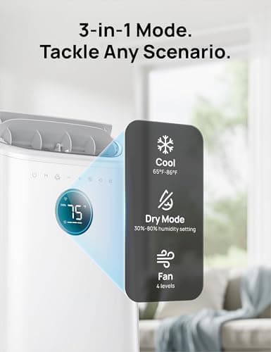 DREO Portable Air Conditioners, 12,000 BTU AC Unit for Bedroom with Drainage-free Cooling, 46dB Quiet, APP/Voice/Remote, 24h Timer with Fan & Dehumidifier, Smart Standing AC for Room Indoors, AC515S 6