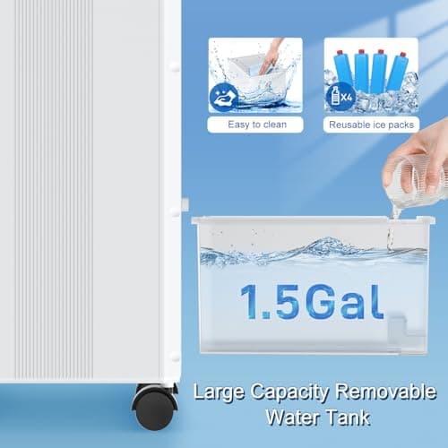 Portable Air Conditioners, Fast Cooling Evaporative Air Cooler, Portable AC for Room w/Lock, 4 Mode/3 Speed/Timer, 1.5 Gal Swamp Cooler with Remote, Windowless Air Conditioner for Bedroom Garage 5