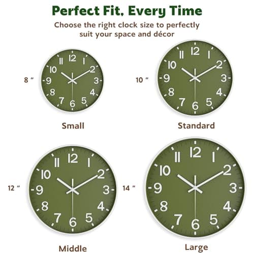 lanktoo Silent Wall Clock Non-Ticking Battery Operated – Modern Olive Green Analog Wall Clock for Living Room, Kitchen, Office, Bedroom – Stylish Home Wall Decor Clock, 8 Inch 7