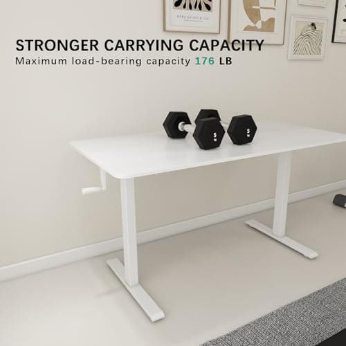 Whole Piece Manual Standing Desk Adjustable Height with Lockable Casters- Hand Crank Stand up Desk with Wheels, Mobile Sit to Stand Workstation with Handle 7