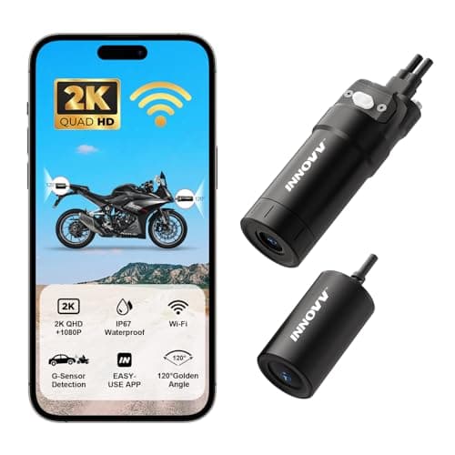 INNOVV K6 Motorcycle Dash Cam Dual Channel QHD 2K+1080P, IP67 Waterproof Mini Motocam with Wi-Fi, 120°Golden Angel, G-Sensor Detection, Support 256GB(SD Card not Included)