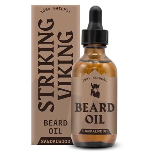 Striking Viking Natural Sandalwood Beard Oil for Men - 2 Fl Oz - Hydrating & Softening Beard Care - Non-Greasy Fast Absorbing with Tea Tree Oil - Nourishing Jojoba & Argan Extracts