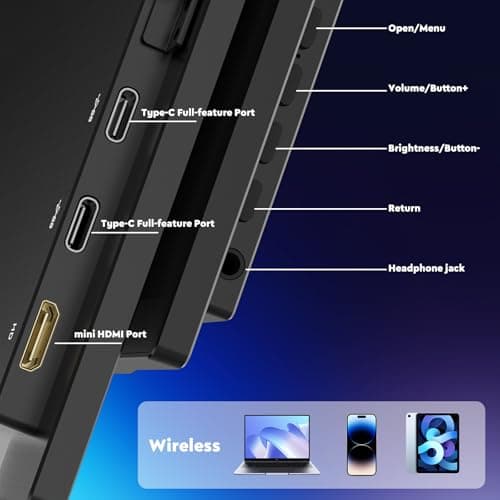 ZSCMALLS Battery Wireless Portable Monitor, 8000mAh 15.6" 1080P IPS USB-C/HDMI Second Screen, Built-in Speakers, Support AirPlay/Miracast for Laptop/Phone/Tablet/Switch/Xbox, Carry Bag Included 7