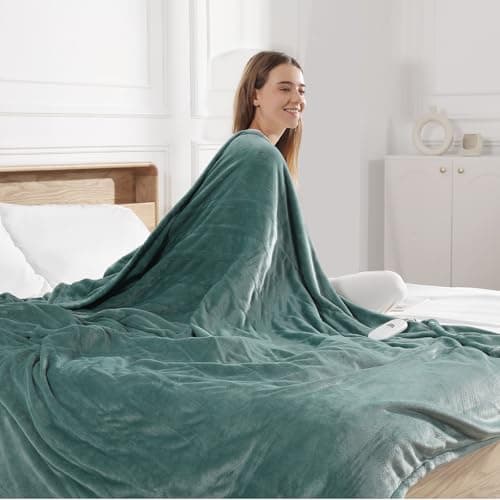 Electric Blanket Full Green Heated Blanket 72''X84'', Ultra Soft Silky Flannel Heating Blanket with 5 Heat Levels & 10 Hrs Timer, ETL Certified & Overheat Protection, Gifts for Grandma(Hunter Green) 9