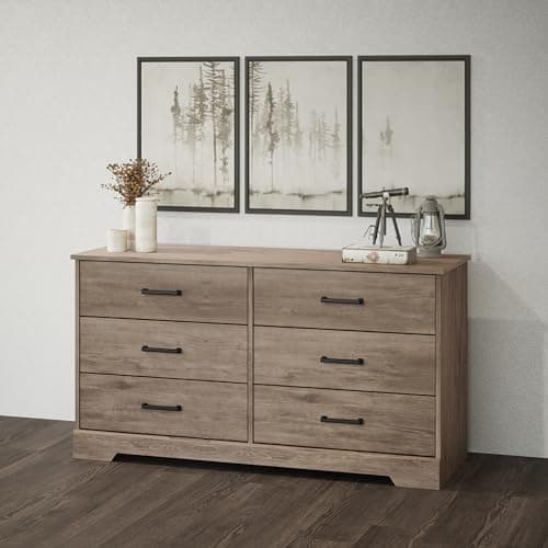 Prepac Rustic Ridge Farmhouse 6-Drawer Double Dresser, Brown Dresser for Bedroom, Chest of Drawers with 6 Storage Drawers, 53.25” wide x 18.25” deep x 28.5” tall, Brown 5
