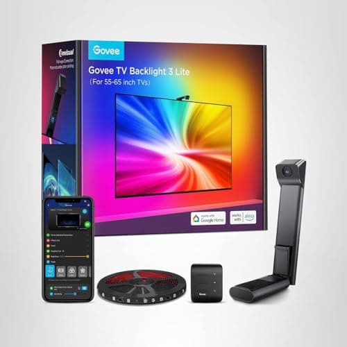 Govee TV Backlight 3 Lite with Fish-Eye Correction Function Sync to 55-65 Inch TVs, 11.8ft RGBICW Wi-Fi LED Strip Lights with Camera, 4 Colors in 1 Lamp Bead, Voice and APP Control, Adapter 10