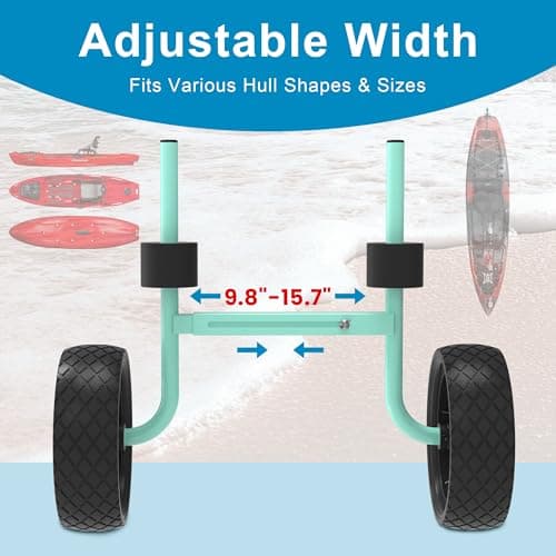 GanFindX Heavy Duty Kayak Cart | Adjustable Foldable Trolley with Durable Wheels, Portable Kayak Transport Cart, Tie-Down Straps Included (Light Green-Adjustable Width) 5