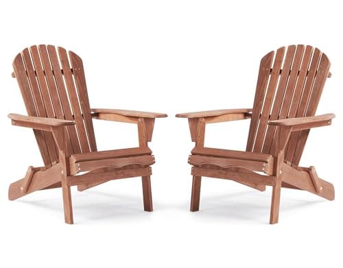 SoliWood Outdoor Wooden Folding Adirondack Chair Set of 2 with Pre-Assembled BackRest, Wood Patio Chair for Garden Backyard Porch Pool Deck Firepit
