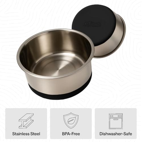 GORILLA GRIP Dog Bowls, Food Grade 304 Stainless Steel, Holds 2 Cups Each (16 fl oz) Food and Water Bowl for Feeding Dogs and Cats, Dishwasher Safe, Rust Resistant, BPA Free Rubber Base Set of 2 Black 5