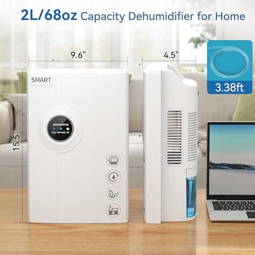 Posdry Air Dehumidifier for Home 68oz Water Tank with Drain Hose,Auto Shut-off for Bedroom,Bathroom,2L Ultra Quiet Small Dehumidifier for Basement RV,Closet 323sq.ft 8