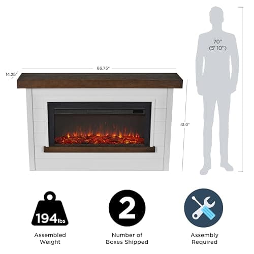 Real Flame Bernice 67" Landscape Electric Fireplace with Mantel for Living Room or Bedroom, Replaceable Fireplace Insert Heater, Realistic Log and Flame Effect, Remote Control, White 6
