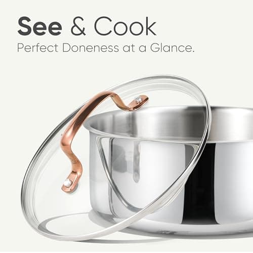 CAROTE 2Qt Stainless Steel Saucepan Set, Non-Toxic 3-Ply Stainless Steel Cookware Set with Lids, Small Kitchen Pots, Oven Safe, Compatible with Induction, Ceramic, Gas 5