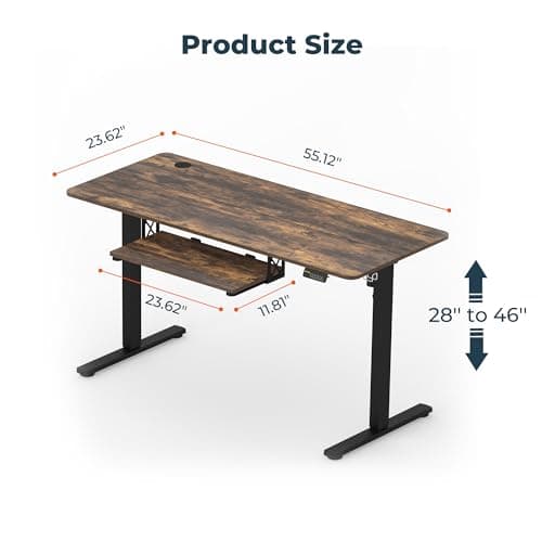 FitStand Standing Desk with Keyboard Tray, 55x24 Inch Electric Adjustable Height Desk, Stand Up Desk Computer Workstation for Home Office, Rustic Brown 5
