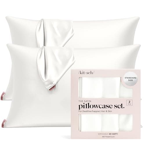 Kitsch Satin Pillowcase with Zipper for Hair & Skin - Softer Than Silk Pillow Cases, Smooth Cooling Satin Pillow Case, Wrinkle-Free, Machine Washable - Pillow Cases Standard Size (19x26), Ivory 2pcs