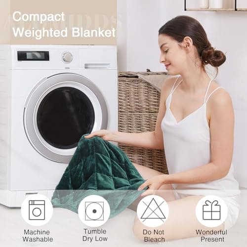 Alomidds Weighted Lap Blanket 7lbs, Cozy Breathable Flannel Weighted Lap Pad for Adults, Small Weighted Blanket for Travel, Couch, Green, 29" x 24" 10