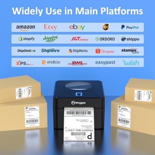 Mvgges Bluetooth Thermal Shipping Label Printer, 4x6 Label Printer for Shipping Packages, Support Windows, Mac, iOS, iPhone, Android, Used for Amazon, Ebay, Shopify, Etsy, UPS, USPS, Matte Black 6