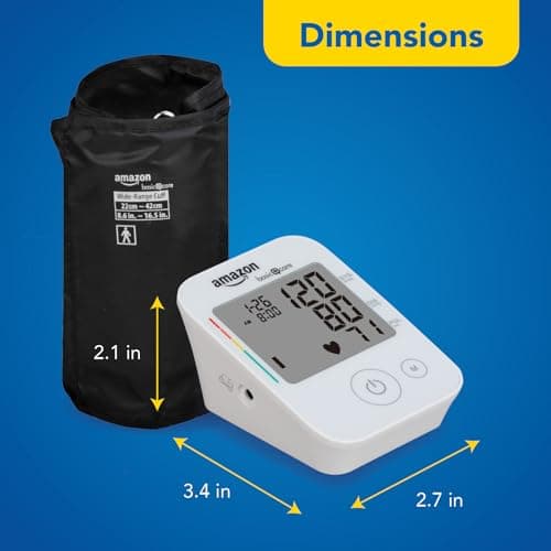 Amazon Basic Care Blood Pressure Monitor, Wide Range Arm Cuff, Intelligent Inflation Technology, Home Monitoring, Hypertension Indicator, Irregular Heartbeat Detection, Large (Previously Healthwise) 5