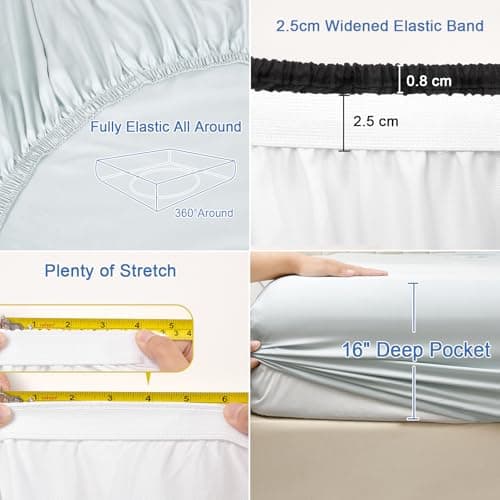 PHF 100% Rayon Derived from Bamboo Fitted Sheet Twin Size, 16" Deep Pocket,2.5cm Wider Strong Elastic Easy Fit, Breathable Silky Soft Skin-Friendly for Hot Sleeper, 39"x 75", Ice Blue, No Pillowcase 5