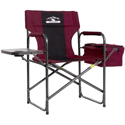 Tisetrail Director Camping Chair with Cooler Bag Camping Directors Chair with Foldable Side Tray Outdoor Folding Lawn Chair, Supports 400lbs, Wine Red
