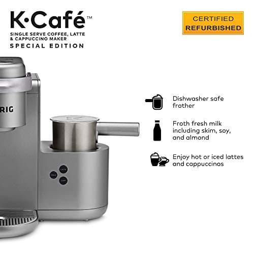 Keurig K-Cafe Special Edition Coffee Maker, Single Serve K-Cup Pod Coffee, Latte and Cappuccino Maker, Comes with Dishwasher Safe Milk Frother, Coffee Shot Capability, Nickel (Renewed) 6