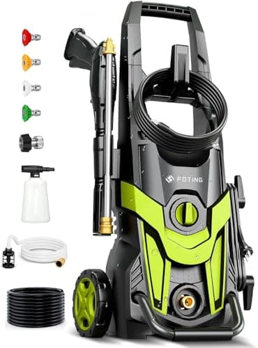 FOTING Electric Pressure Washer with Inlet Hose & Filter, 4300 PSI 2.8 GPM Power Washer with 4 Quick Connect Nozzles & Foam Cannon for Cars/Fences/Driveways/Patios/Home Cleaning