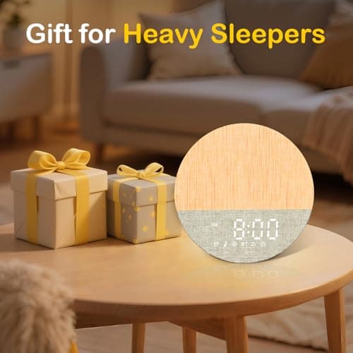 Sunrise Alarm Clock for Morning Wake-Up: White Noise Machine with 30 Soothing Sounds 9 Colors Light for Bedroom - Gentle Gradual Wake Up Light for Heavy Sleepers Adjustable Brightness Volume - Beige 8