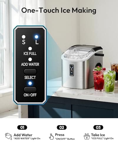 EUHOMY Ice Maker Countertop, 9 Cubes Ready in 6 Mins, 26lbs/24H, Self-Cleaning, Portable Ice Maker Machine with Carry Handle, Basket and Scoop, 2 Sizes of Bullet Ice for Home, Kitchen, Office 6