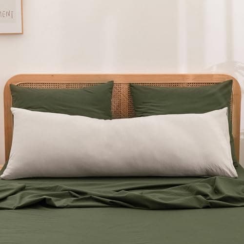 BESTOUCH 100% Washed Cotton Pillowcase for Hair and Skin Linen Feel Soft Comfortable Breathable 1 Pcs Pillow Case with Envelope Closure Solid Linen Grey Body 20x54 Inches