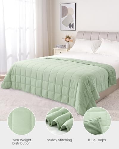 Weighted Blanket 48 x 72 inches 12lbs, Weighted Blankets Twin Size for Adults, Soft Breathable Microfiber Heavy Blanket with Ceramic Beads for Sleep Calm, Cooling Bed Blanket All Season, Olive Green 5