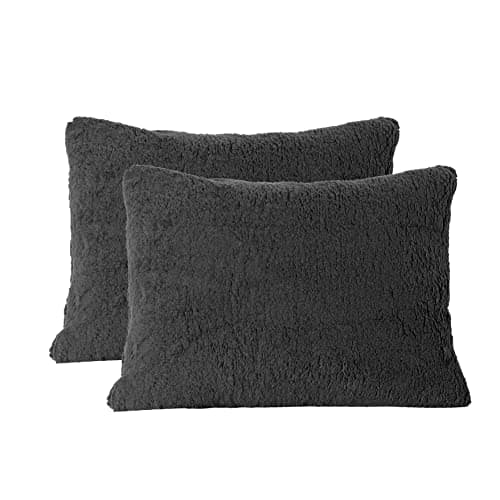 Reafort Ultra Soft Sherpa Pillowcases Pillow Covers Standard Size 20"x26" Pack of 2 with Zipper Closure (Black, 20”x26” Standard Sham)