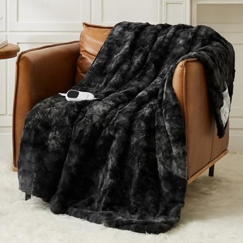 Homemate Heated Blanket Electric Throw - 50"x60" Heating Blanket Throw 1/2/4/6/8 Hours Auto-Off 10 Heat Levels Over-Heat Protection Luxury Faux Fur Sherpa ETL Certification