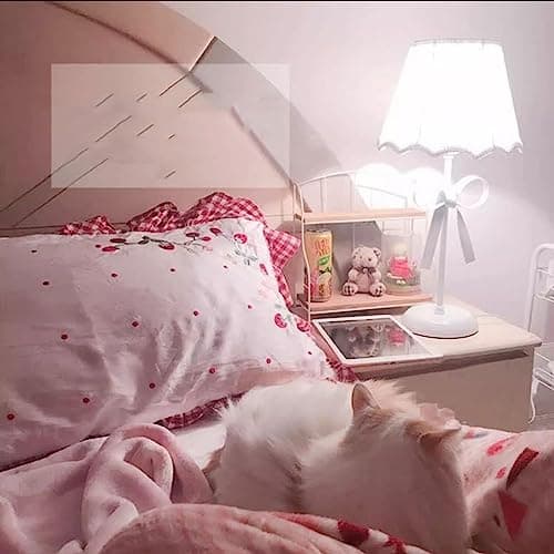 LTTKLMP Nordic White Pink Table Lamp for Girl's Bedroom Single Cute Bow Table Lamp with Fabric Shade Modern Decorative Bedside Light Coastal Bedside Table Kids Bedroom Reading Desk Lighting 3